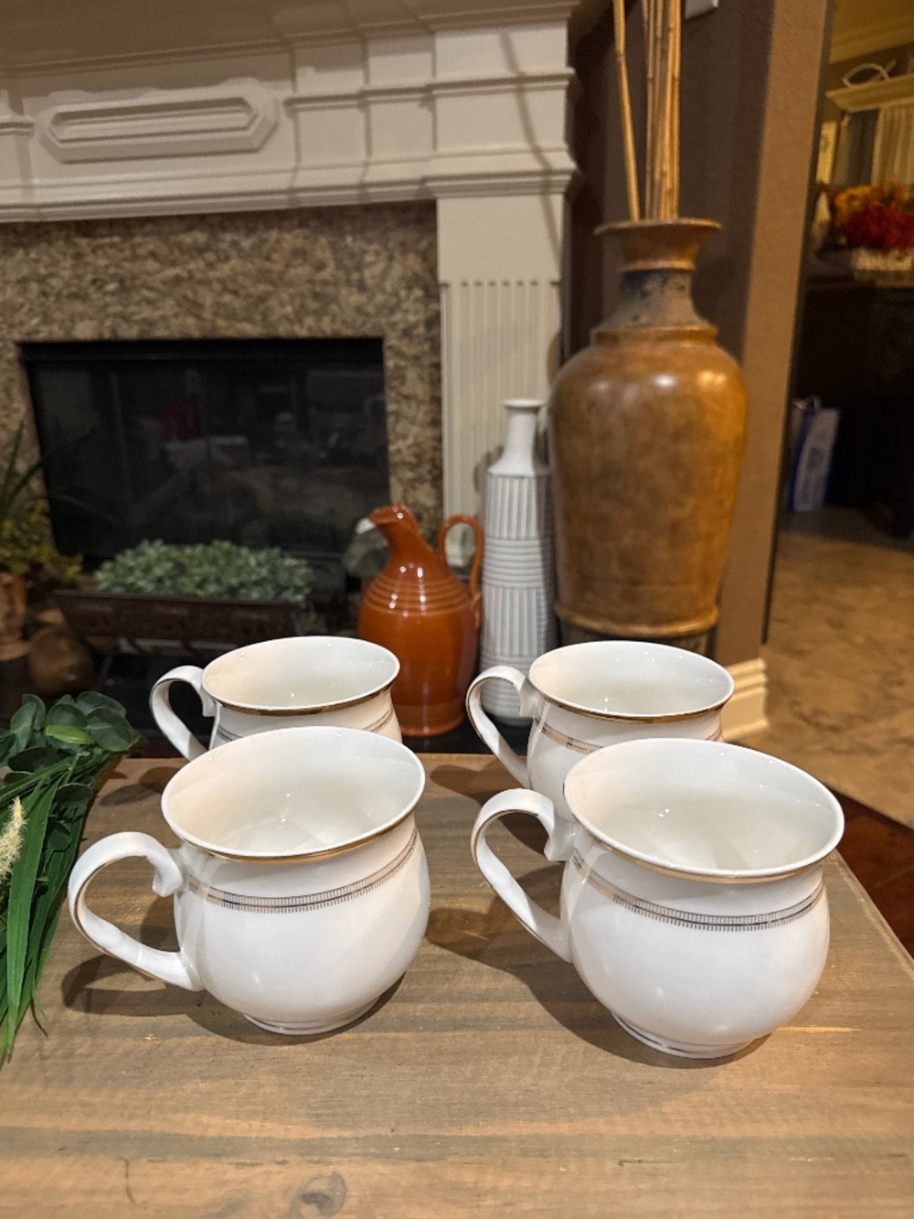 Gracie China Pure Grace White Gold Porcelain 13-Ounce, Set of 4 Chocolate Mug